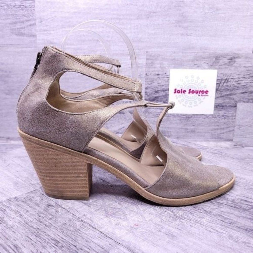 Eileen Fisher Lou Block Heel Sandal Pump Metallic Gold Women's sz 10
